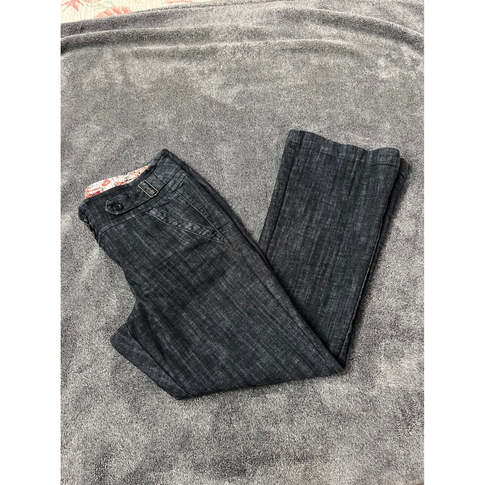 Y2K One Step Women's Dark Wash Wide Waistband Denim Trousers Side Buckle Size 12